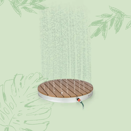 Blumfeldt Sumatra RD Breeze ducha jardín ducha exterior ducha suelo ducha sauna | 70 x 55 cm | fuente regulable en altura hasta 4 m | material: aluminio / WPC | superficie antideslizante | aspecto de madera 